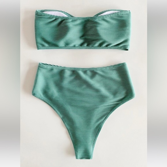 SHEIN Plain Bikini Swimsuit High Waisted with Crisscross Top - Picture 2 of 6